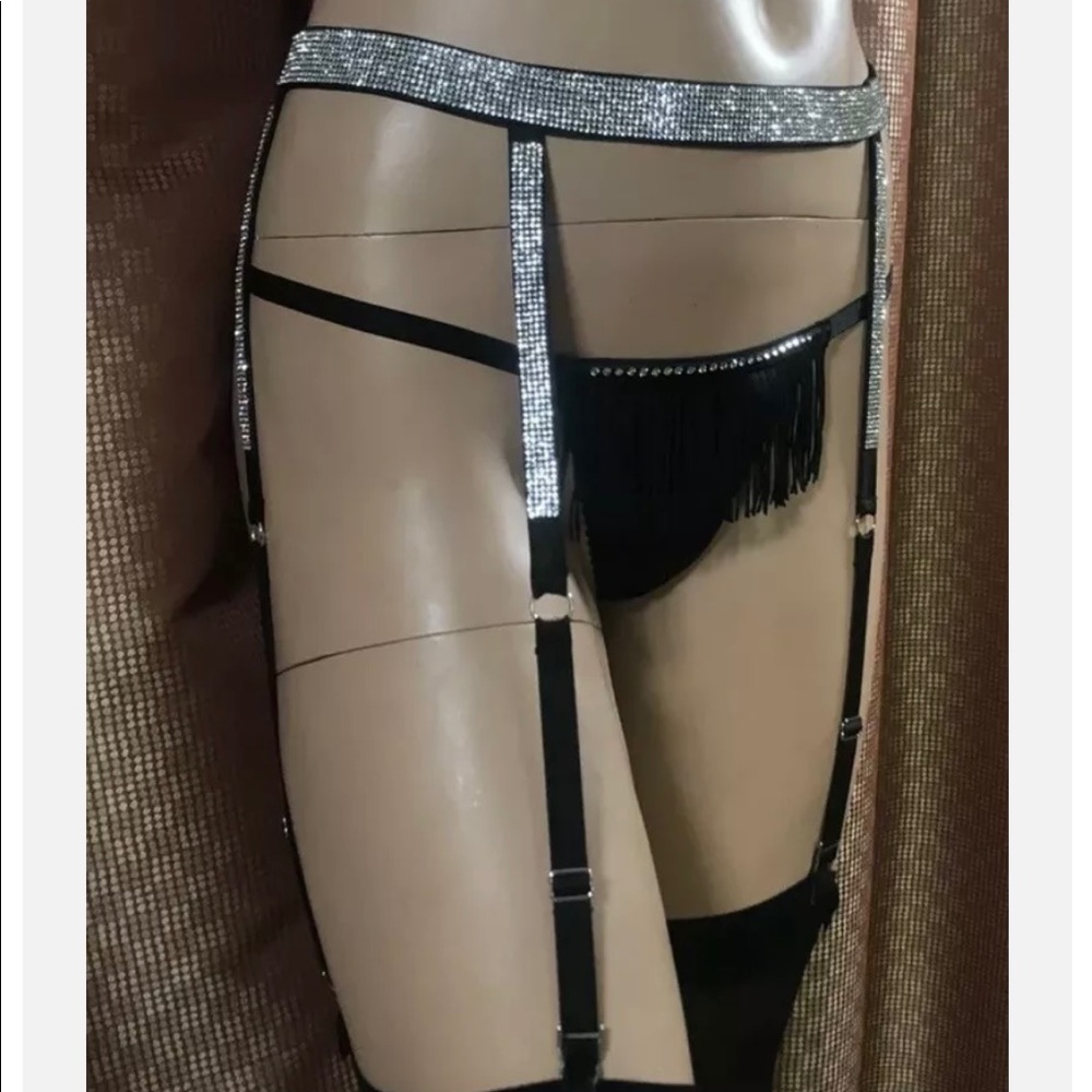 Victoria's Secret bling garter belt M/L and
bling fringe panty Size Large!